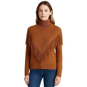 Philosophy Brown Fringe Turtleneck Sweater Size S Western Boho Knit Pullover